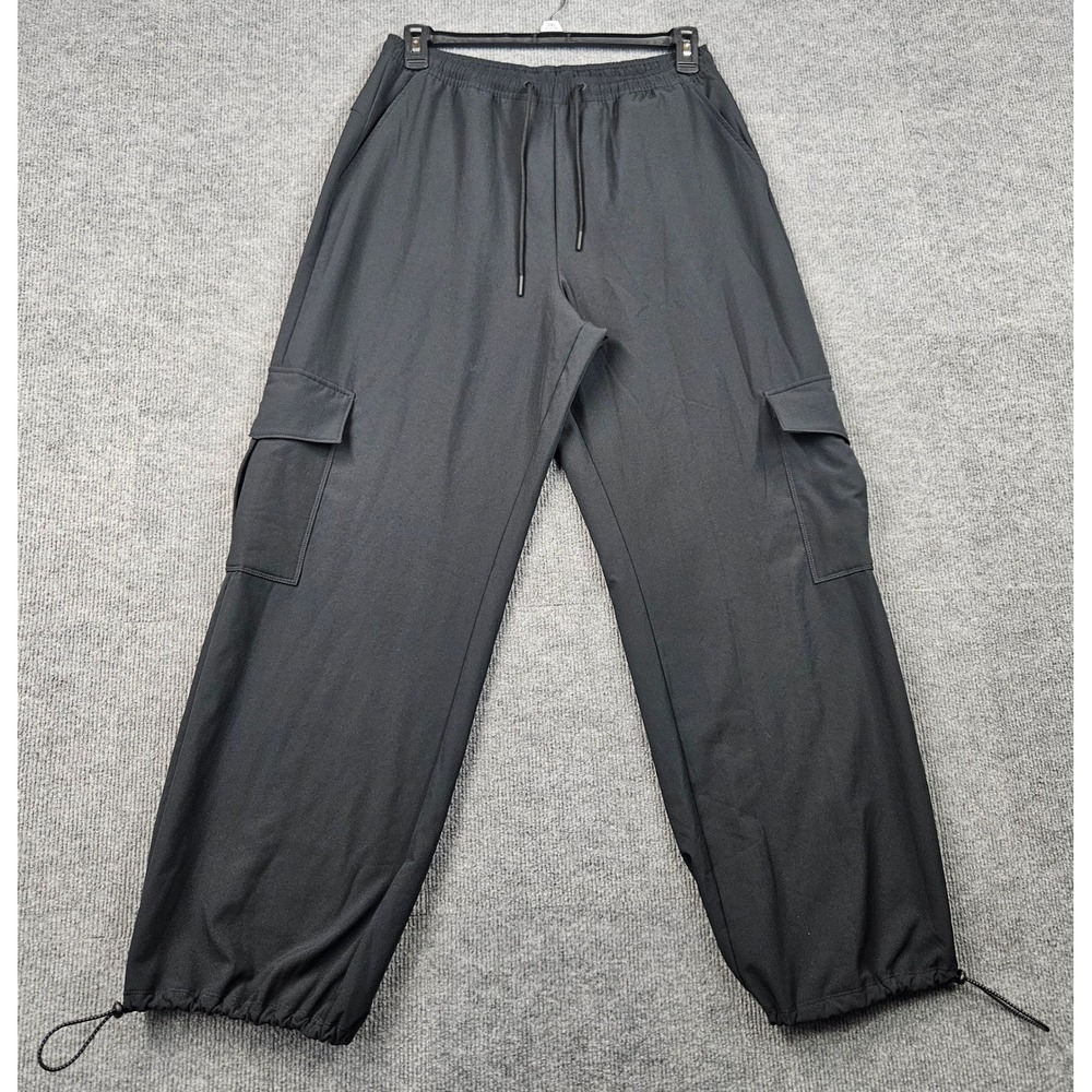 Gilly Hicks Womens Black Cargo Active Pants Drawstring Bungee Hem L Gorpcore